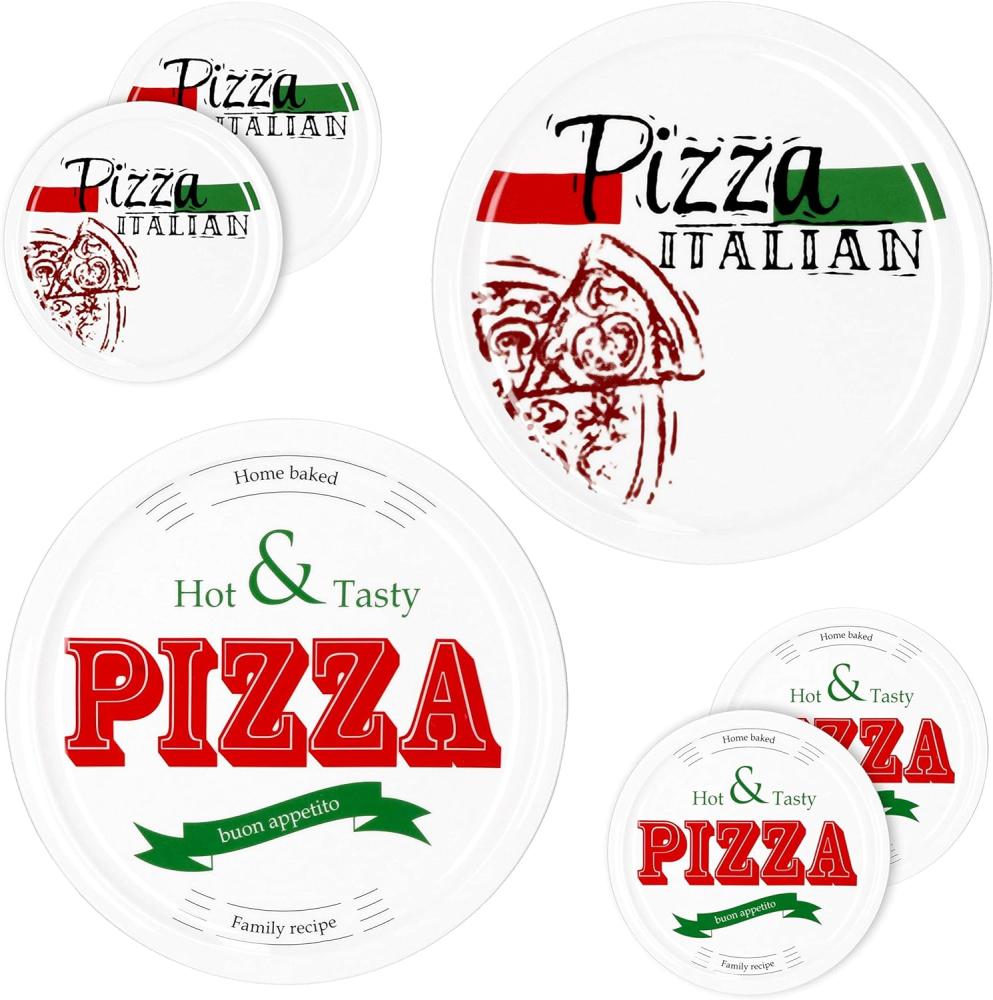 6er Set Pizzateller Pizza Italian & Hot and Tasty Ø 30cm weiß Pizza XL-Teller Bild 1