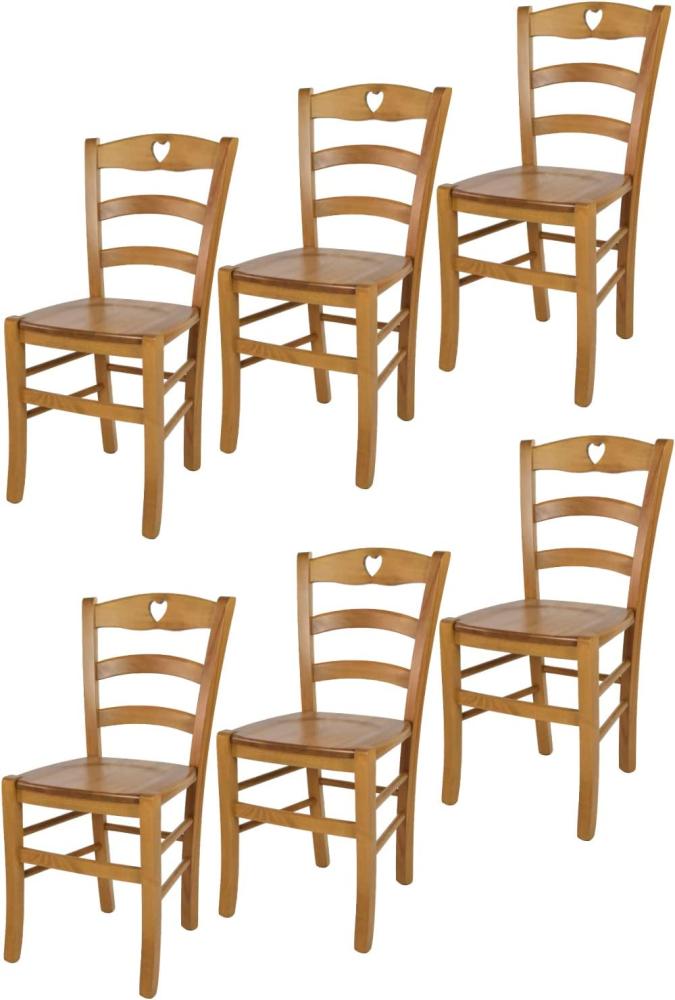 Tommychairs - 6er Set Stühle Cuore für Küche und Esszimmer, Robuste Struktur aus Buchenholz in der Farbe Eichenholz lackiert und Sitzfläche aus Holz Bild 1