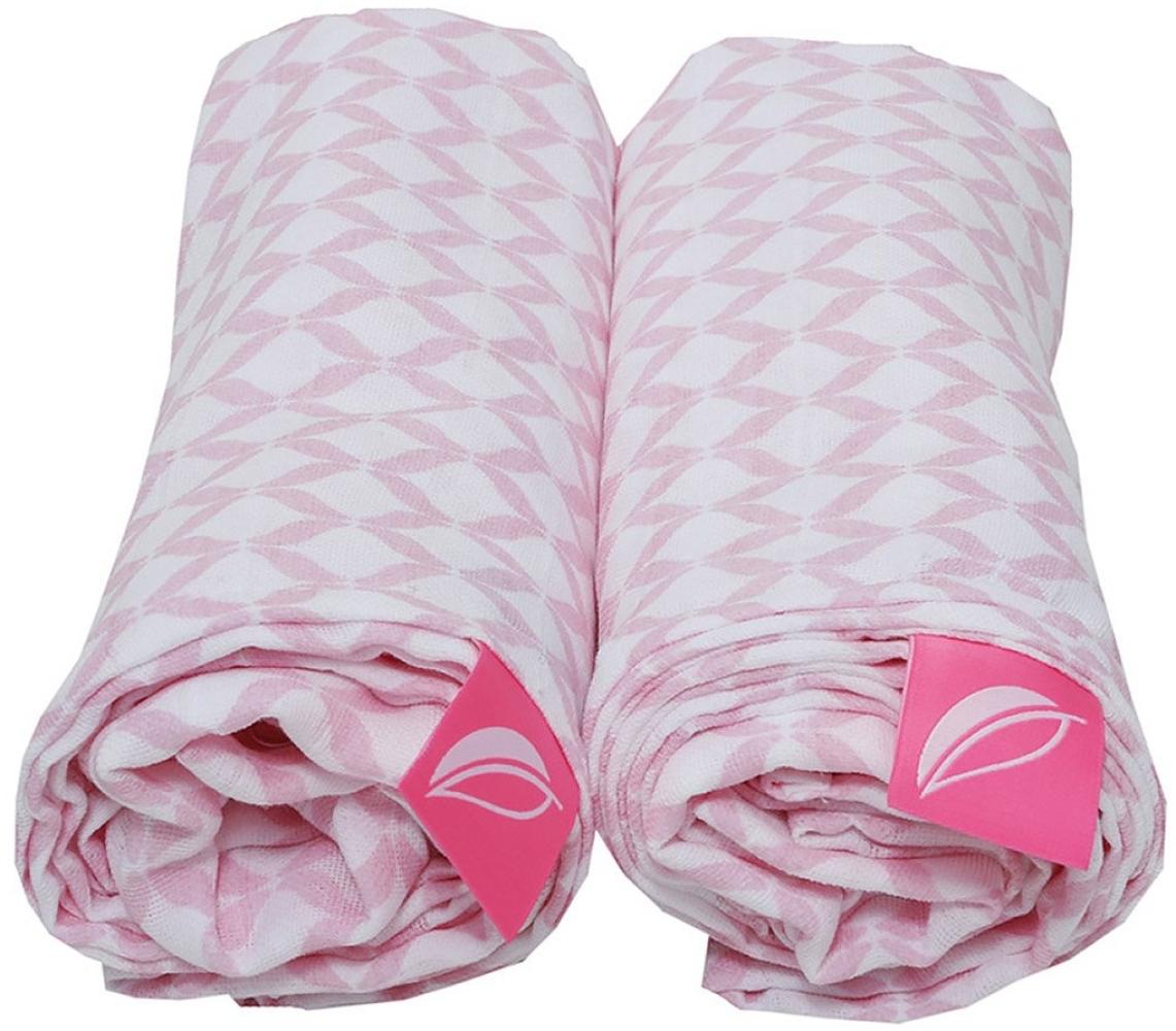 2er Set Swaddle & Burp Blanket Puckdecke Spuckdecke Einschlagtücher aus Baumwoll Musselin 100x120 cm, 100% naturreine Baumwolle - Öko-Tex Standard 100, rosa Bild 1