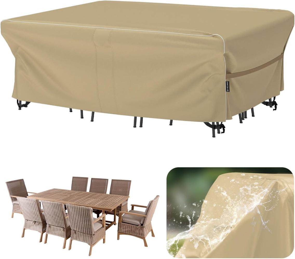 Velway Gartenmöbel Abdeckung Wasserdicht 250x210x71cm - Winddicht Schutzhülle mit Reflektierender Streifen 600D Oxford Möbelsets Abdeckung Staubfest Abdeckhauben für Gartentisch Sitzgruppe Khaki Bild 1