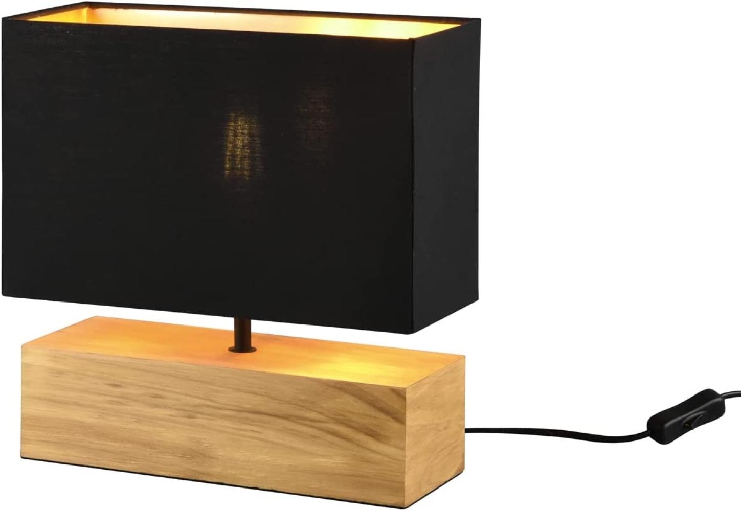 LED Tischleuchte Holzfuß Stoffschirm Schwarz/Gold 12x30cm Höhe 30cm Bild 1