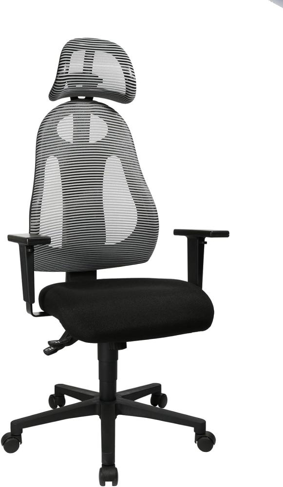 Topstar Free Art, ergonomischer Bürostuhl, Schreibtischstuhl, inkl. höhenverstellbarer Armlehnen und Kopfstütze, Stoff, Hellgrau/Schwarz Bild 1