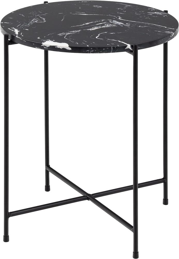 AC Design Furniture Agnar runder Beistelltisch in schwarzer Marmor-Steinoptik mit schwarzen Metallbeinen, Wohnzimmer Beistelltisch Marmor Exklusive Optik, Kleinzimmermöbel, Wohnzimmermöbel Marmor Bild 1