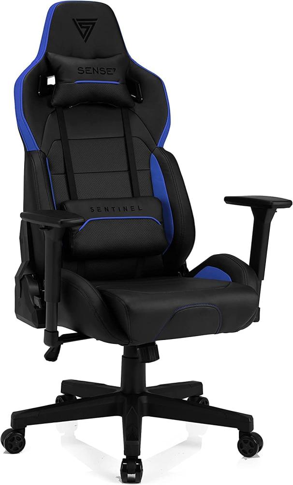 SENSE7 Gaming Sentinel Bürostuhl Zocker Gamer Ergonomischer Stuhl Armlehne Einteiliger Stahlrahmen Einstellbarer Neigungswinkel Schwarz-Blau, 40-48 x 72x59 Bild 1