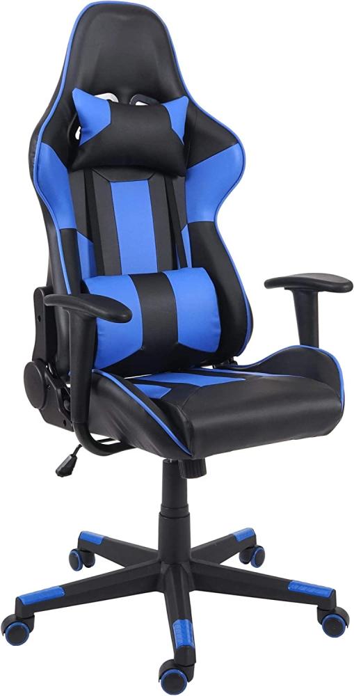 Bürostuhl HWC-F84, Schreibtischstuhl Gamingstuhl Chefsessel Drehstuhl, Kunstleder ~ schwarz/blau Bild 1