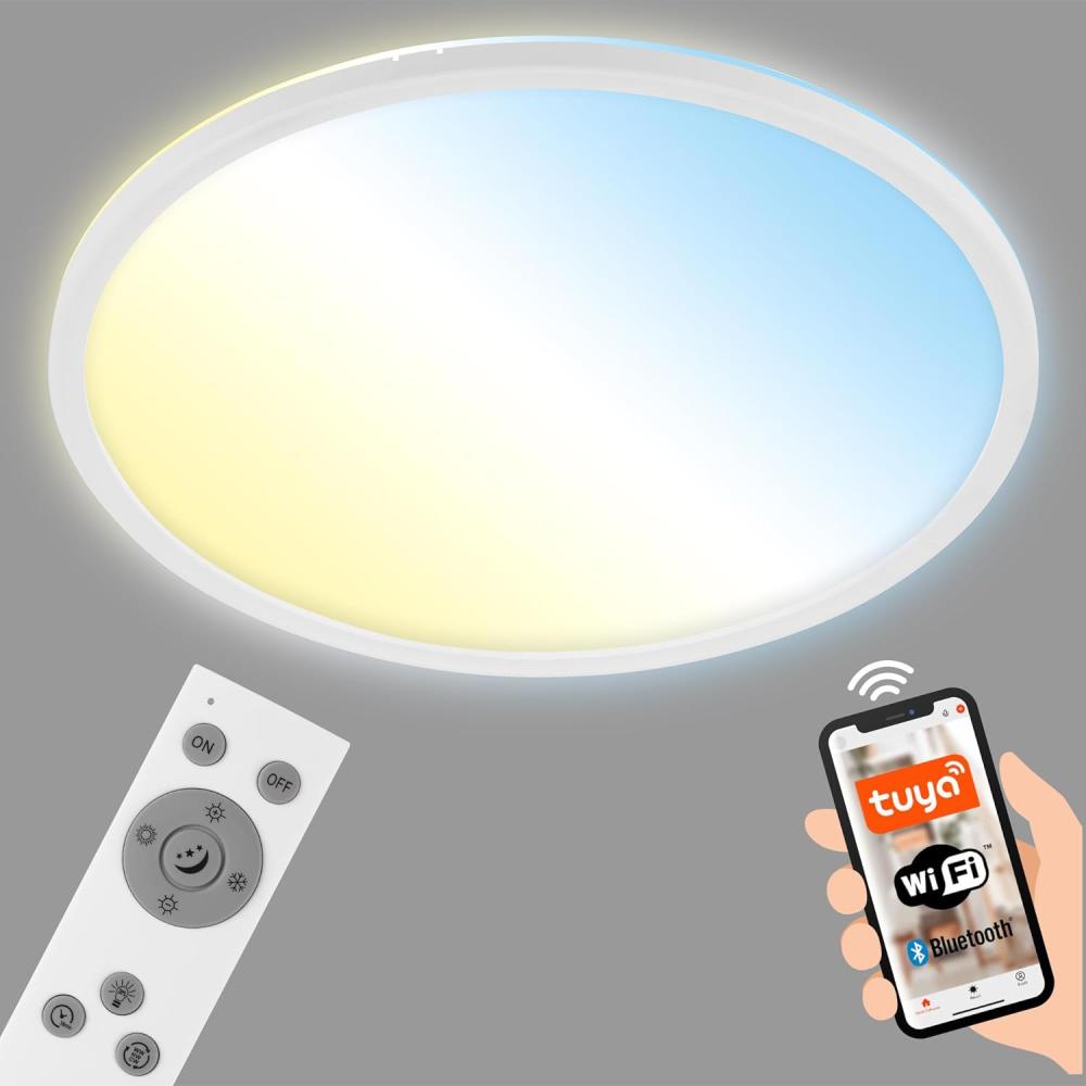 BRILONER - LED Deckenlampe flach Smart Home, funktioniert mit Alexa, Fernbedienung, LED Lampe, LED Deckenleuchte, Wohnzimmerlampe, LED Panel, Schlafzimmerlampe, Flurlampe, 42x2,5 cm, Weiß Bild 1