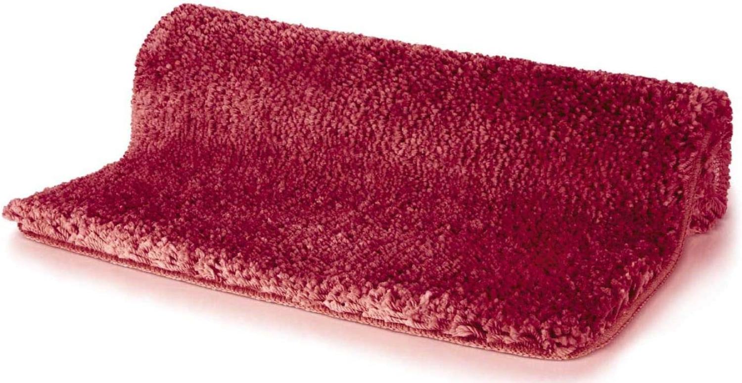 Spirella Badteppich Badematte Duschvorleger Mikrofaser Hochflor | flauschig | rutschhemmend | geeignet für Fußbodenheizung | 70x120 cm | Rot Bild 1