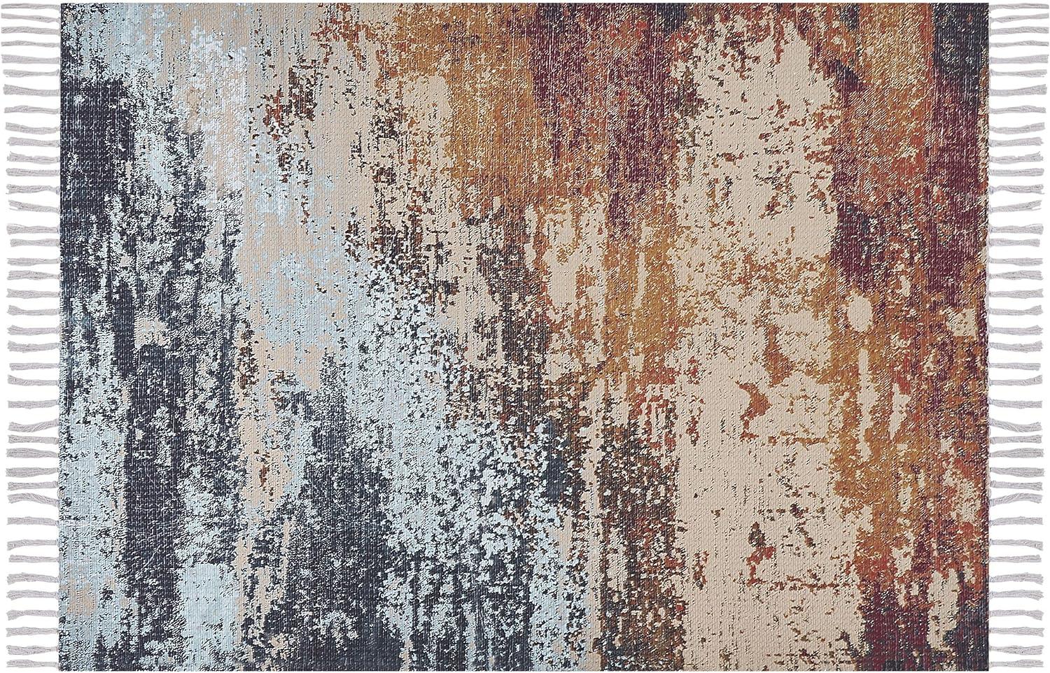 Teppich mehrfarbig 150 x 230 cm abstraktes Muster Fransen Kurzflor GERMENCIK Bild 1