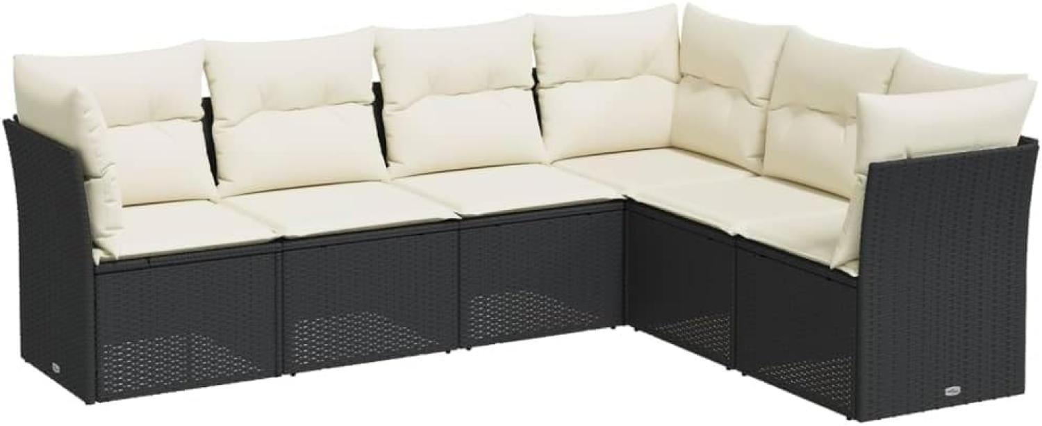 vidaXL 6-tlg. Garten-Sofagarnitur mit Kissen Schwarz Poly Rattan Bild 1