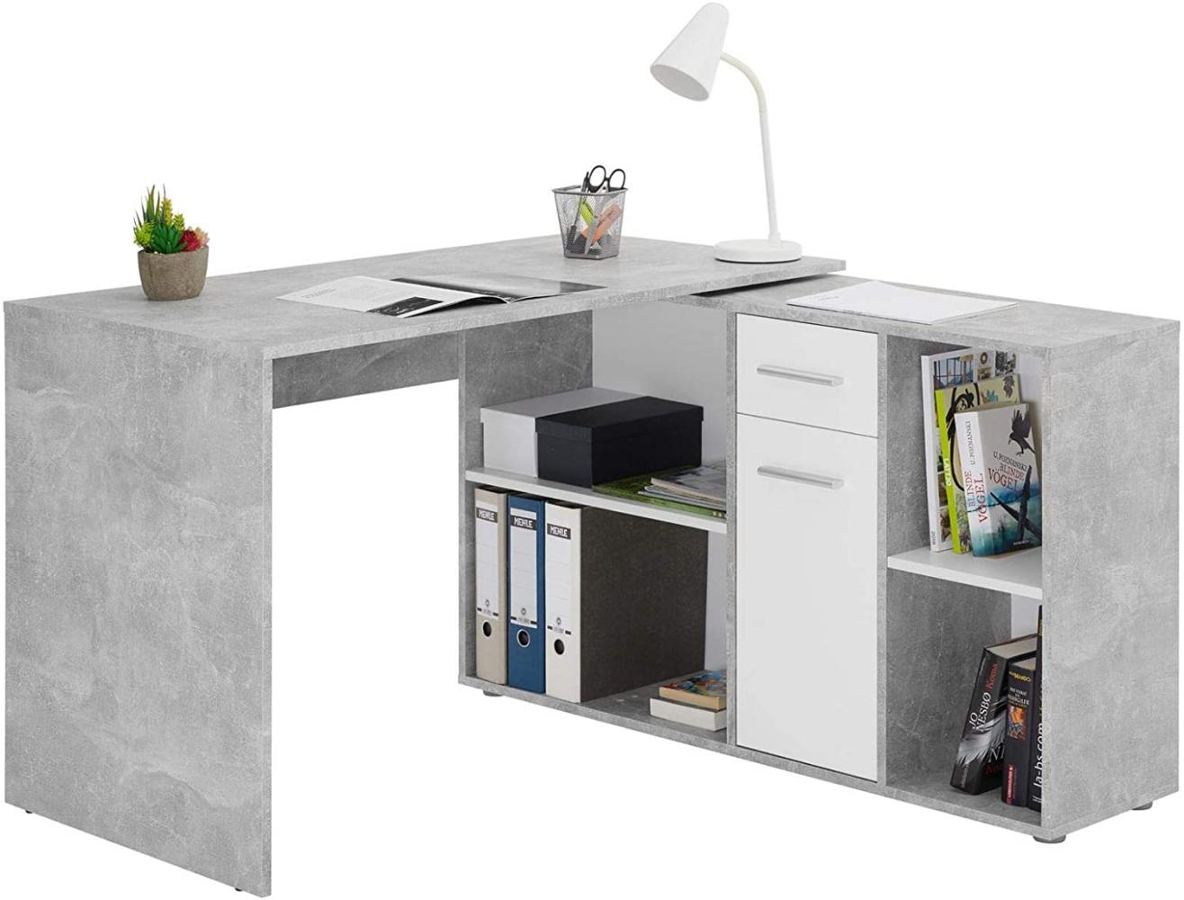 CARO-Möbel Eckschreibtisch Diego mit Regal, moderner Bürotisch für das Homeoffice, Computertisch in Trendiger Betonoptik Bild 1