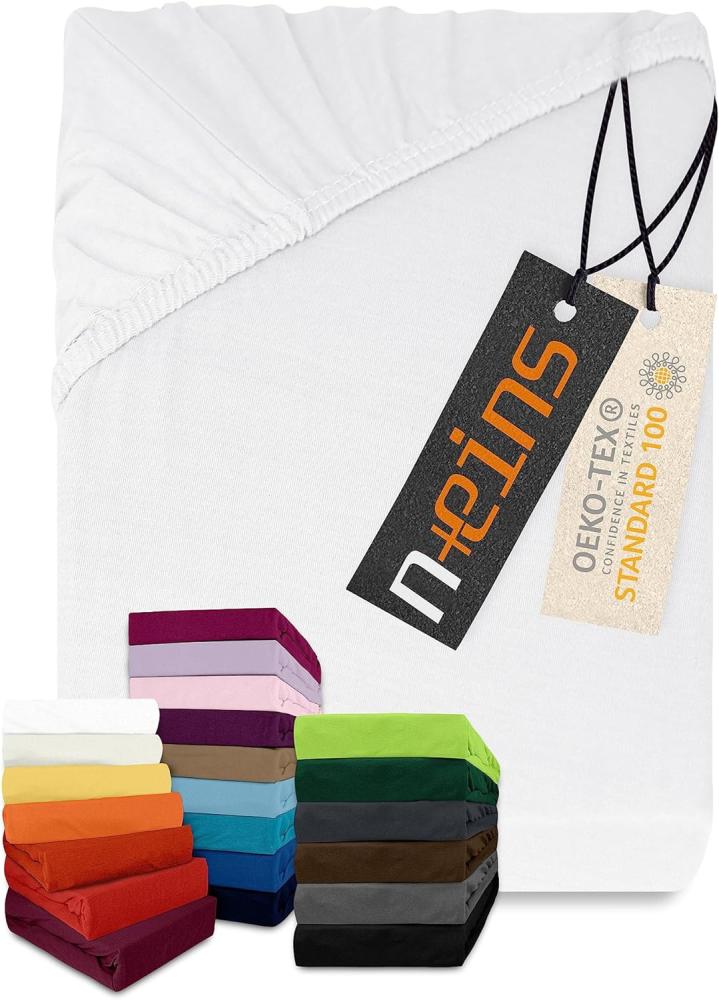 npluseins klassisches Jersey Spannbetttuch - vielen Farben + Größen - 100% Baumwolle 159. 192, 180-200 x 200 cm, weiß Bild 1