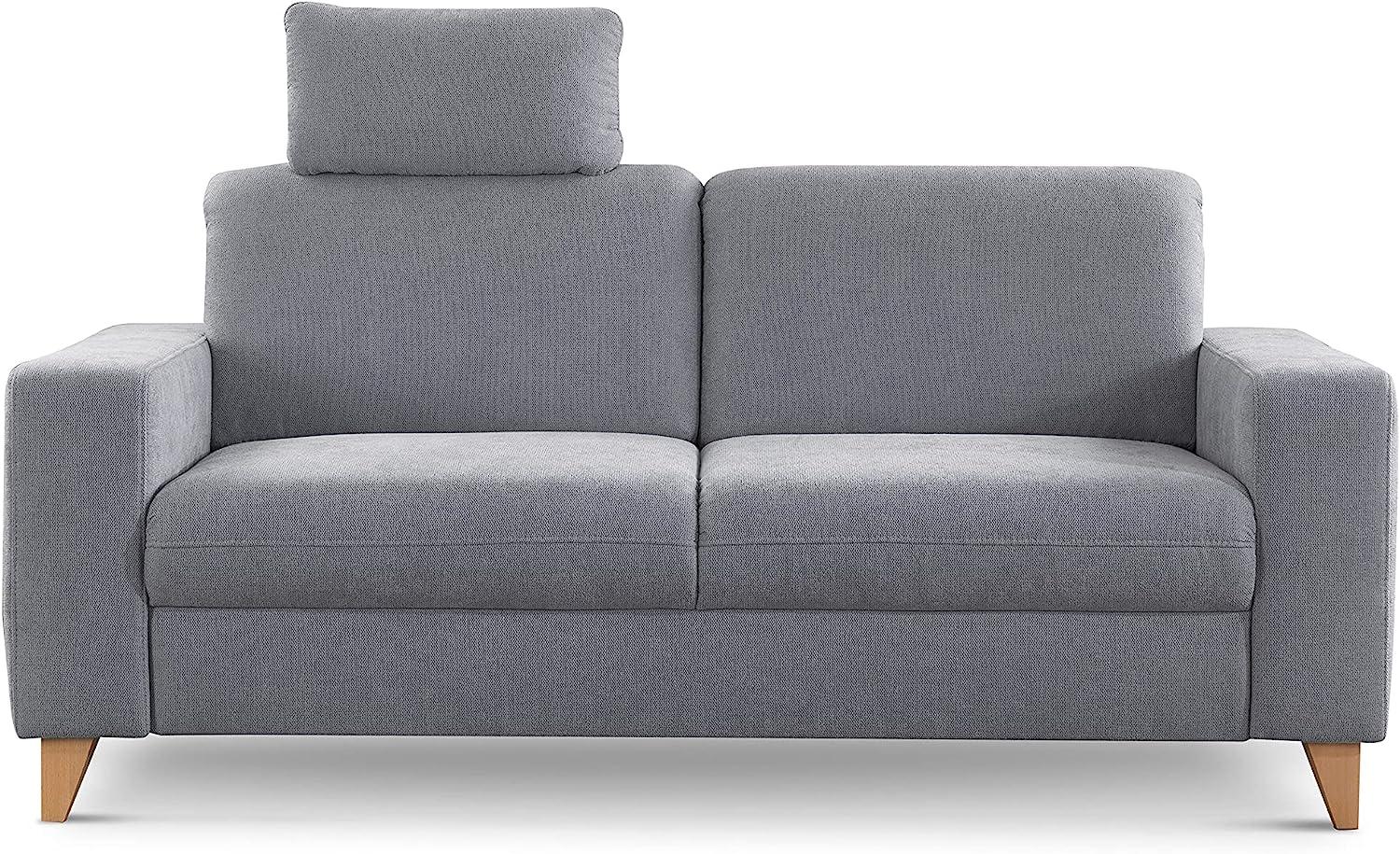 CAVADORE 2,5-Sitzer Sofa Lotta / Skandinavische 2,5er-Couch mit Federkern, Kopfstütze und Holzfüßen / 183 x 88 x 88 / Webstoff, Hellgrau Bild 1
