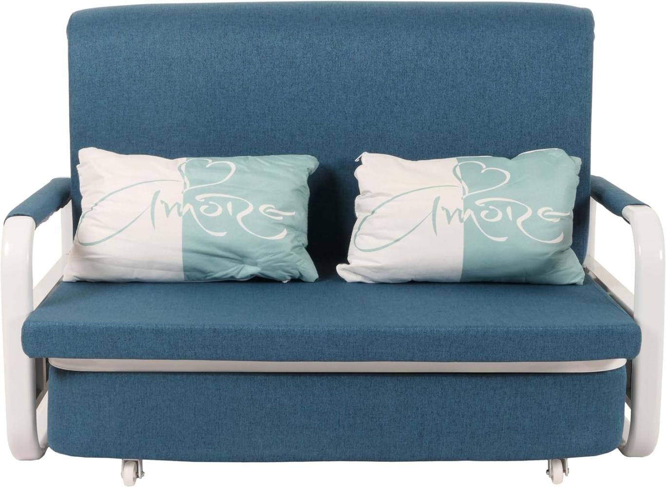 Schlafsofa HWC-M83, Schlafcouch Couch Sofa, Schlaffunktion Bettkasten Liegefläche, 130x185cm ~ Stoff/Textil dunkelblau Bild 1