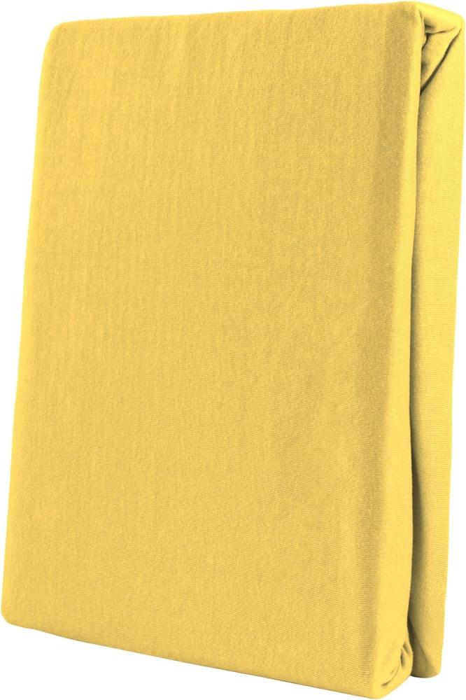 Leonado Vicent - Classic Spannbettlaken Bettlaken 100% Baumwolle Jersey Spannbetttuch in vielen Farben & Größen, Maße Spannbettlaken:200 x 200 cm - 200 x 220 cm, Farbe Spannbettlaken:Gelb Bild 1
