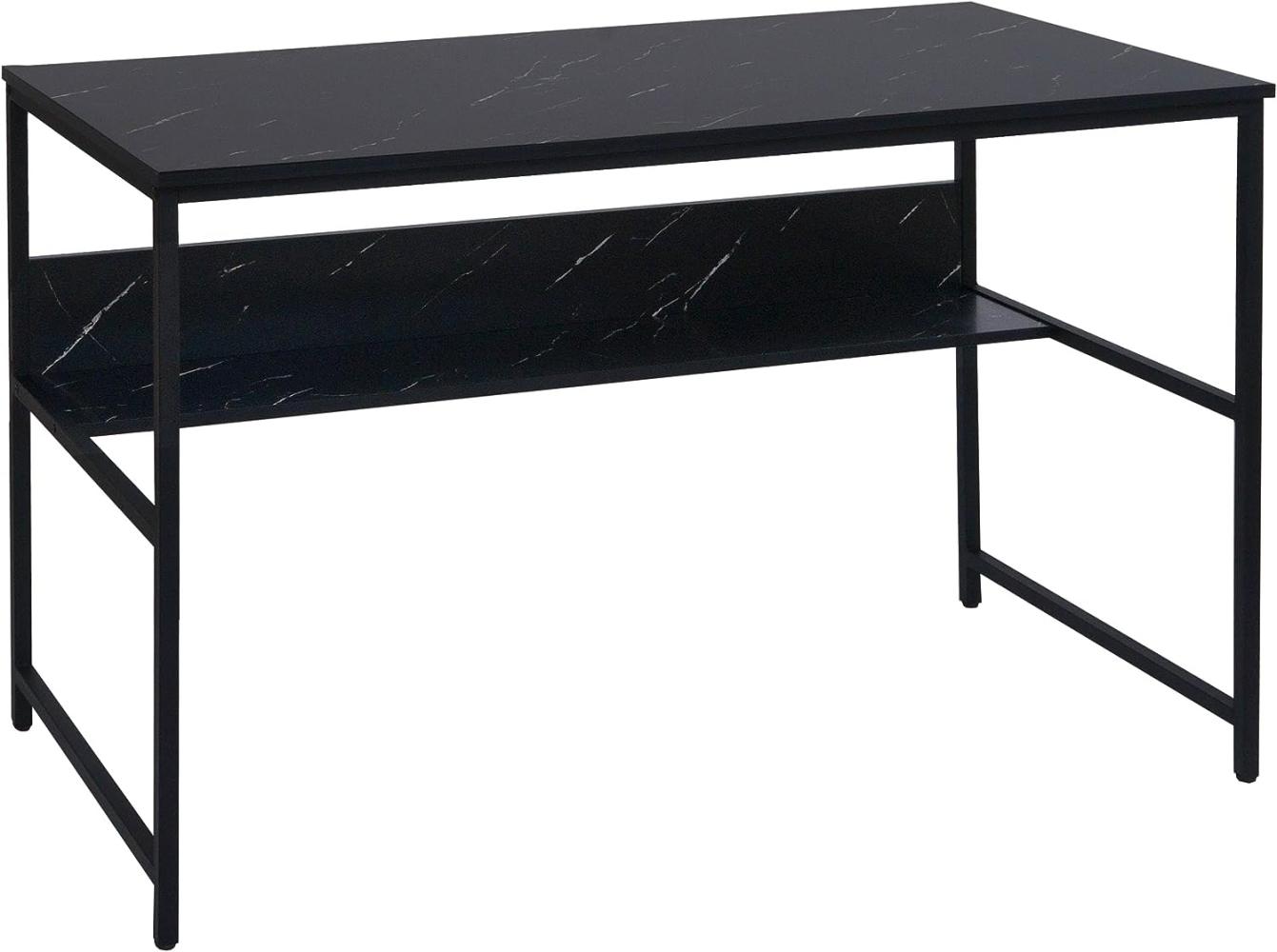 Schreibtisch HWC-K80, Bürotisch Computertisch Arbeitstisch Ablage, Metall MDF 120x60cm ~ Marmor-Optik schwarz Bild 1