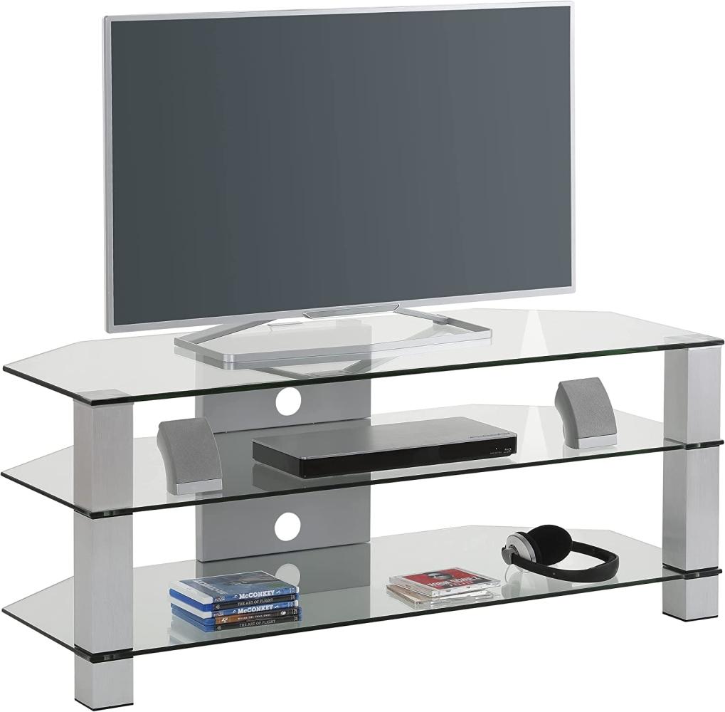 TV-Rack >MEDIA MODELLE GLAS< (BxHxT: 120x50x50 cm) in Metall Alu - Klarglas Bild 1