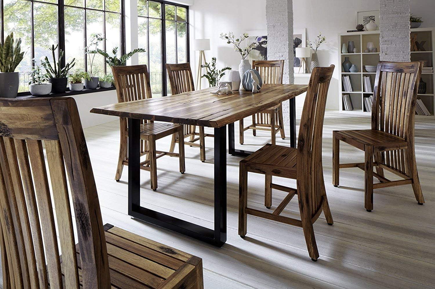 SAM® Stilvoller Esszimmertisch Imker aus Akazie-Holz, Baumkantentisch mit lackierten Beinen aus Roheisen, naturbelassene Optik mit Einer Baumkanten-Tischplatte, 160 x 90 cm Bild 1