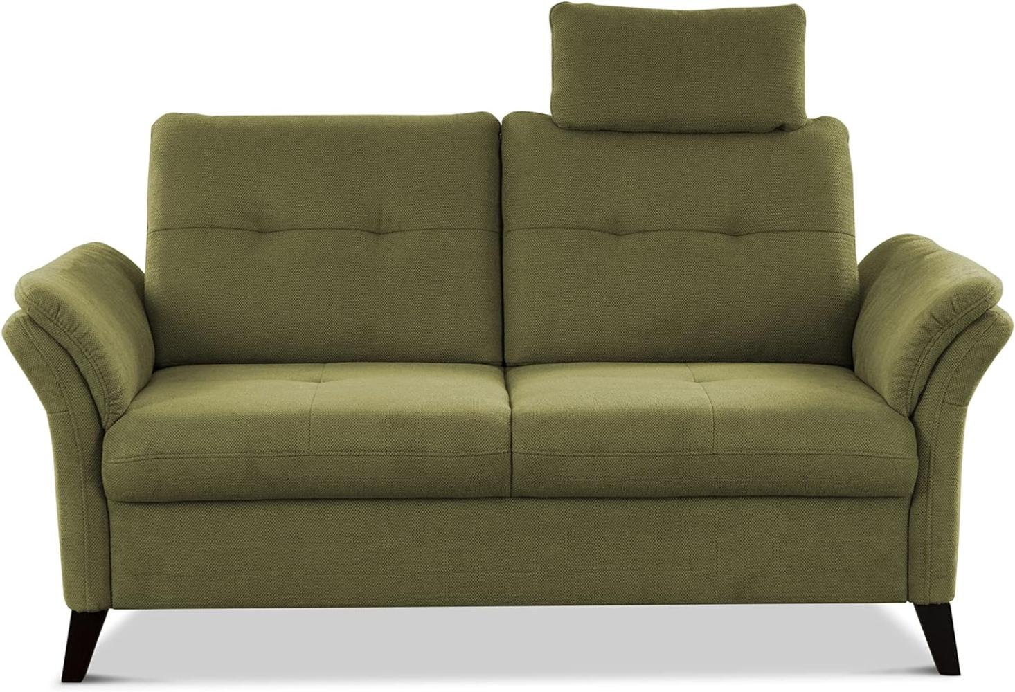 CAVADORE 2er Sofa Grönland / Skandinavische 2-Sitzer-Couch mit Federkern, Sitztiefenverstellung + Kopfstütze / 173 x 90 x 102 / Flachgewebe, Grün Bild 1