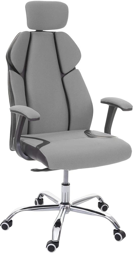 Bürostuhl HWC-F12, Schreibtischstuhl Drehstuhl Racing-Chair, Sliding-Funktion Stoff/Textil + Kunstleder ~ grau/schwarz Bild 1