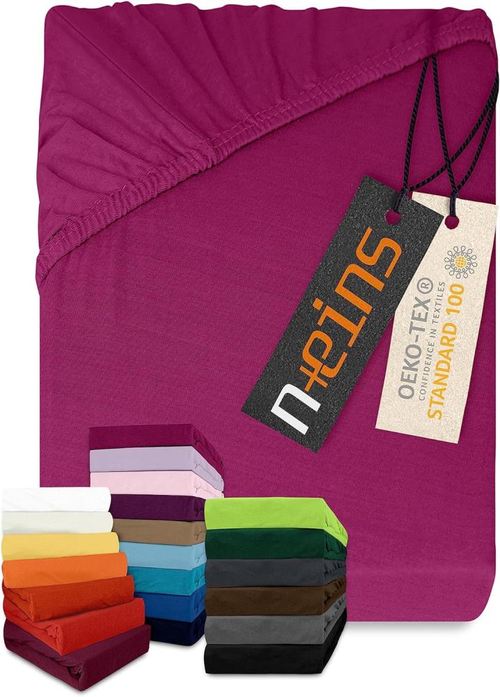 npluseins klassisches Jersey Spannbetttuch - vielen Farben + Größen - 100% Baumwolle 159. 192, 180-200 x 200 cm, pink Bild 1