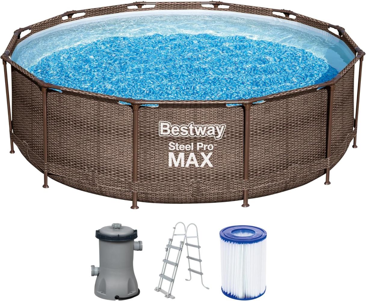 BESTWAY 56709 Steel Pro Max Frame Pool Set rund Filterpumpe Leiter braun 366x100 Bild 1