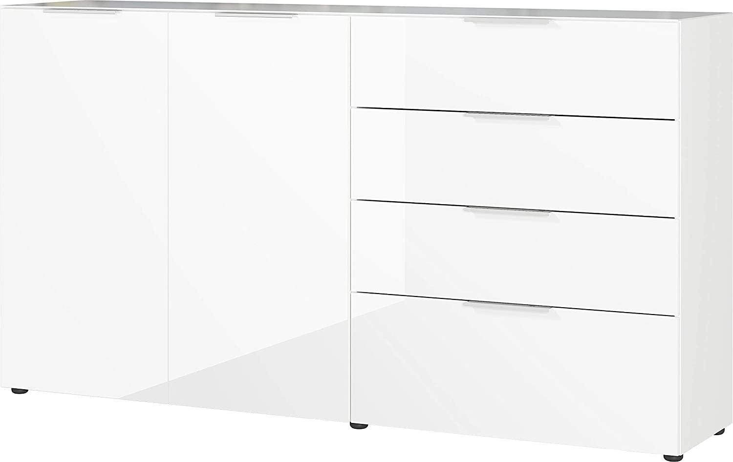 Amazon Marke - Alkove Sideboard/Kommode Selencia, in Weiß, Fronten und Oberboden mit Glasauflage, mit 2 Türen und 4 Schubladen, 184 x 102 x 42 cm (BxHxT) Bild 1