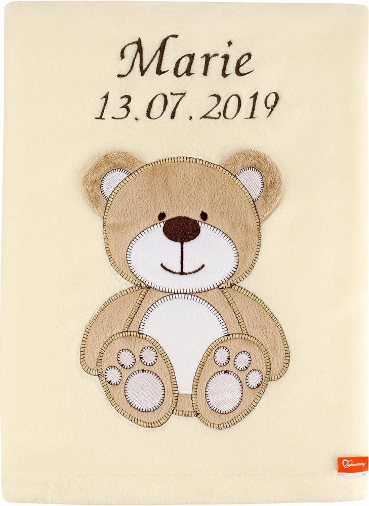 Be Mammy Personalisierte Babydecke mit 3D Applikation Warme Kuscheldecke mit Namen und Geburtsdatum; Perfektes Baby Geschenk; Blanket; Krabbeldecke BE20-280 (Ecru - Bär) Bild 1