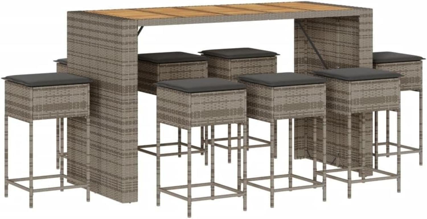 9-tlg. Gartenbar-Set mit Kissen Grau Poly Rattan 3261520 Bild 1