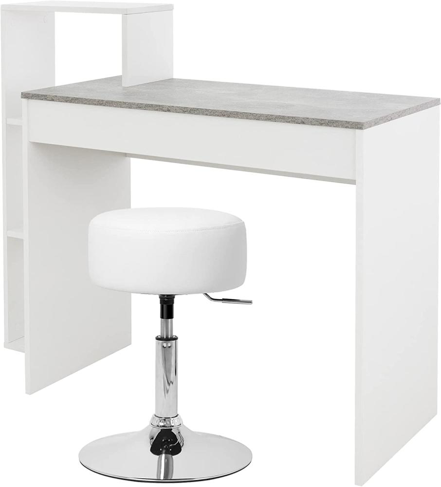 Schreibtisch mit Sitzhocker 110x72x40 cm Weiß/Beton-Optik aus Holz ML-Design Bild 1