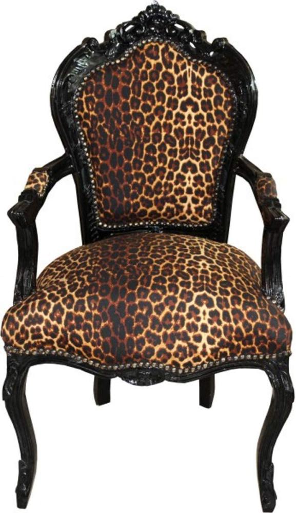 Casa Padrino Barock Esszimmer Stuhl Leopard / Schwarz mit Armlehnen Bild 1