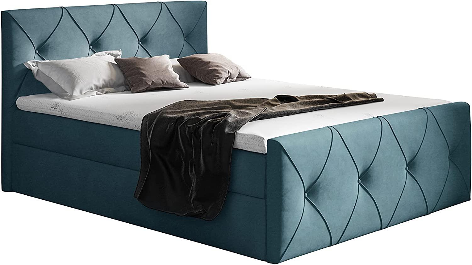 Stylefy 'Arian Lux' Boxspringbett, Velours  Türkis 200 x 200 cm Bild 1