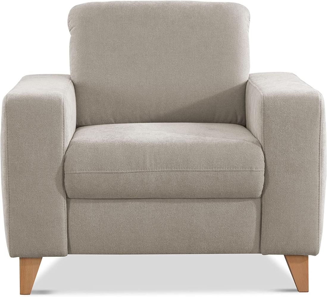 CAVADORE Sessel Lotta / Skandinavischer Polstersessel mit Federkern und Holzfüßen / 98 x 88 x 88 / Webstoff, Creme Bild 1