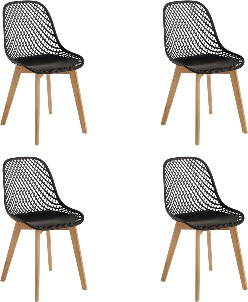Baroni Home Moderner Stuhl mit Holzbeinen, ergonomischer Bürostuhl mit geschnitzter Textur, Esszimmerstuhl max. 130 kg, 48x43x84 cm, Schwarz, 4 Stücke Bild 1