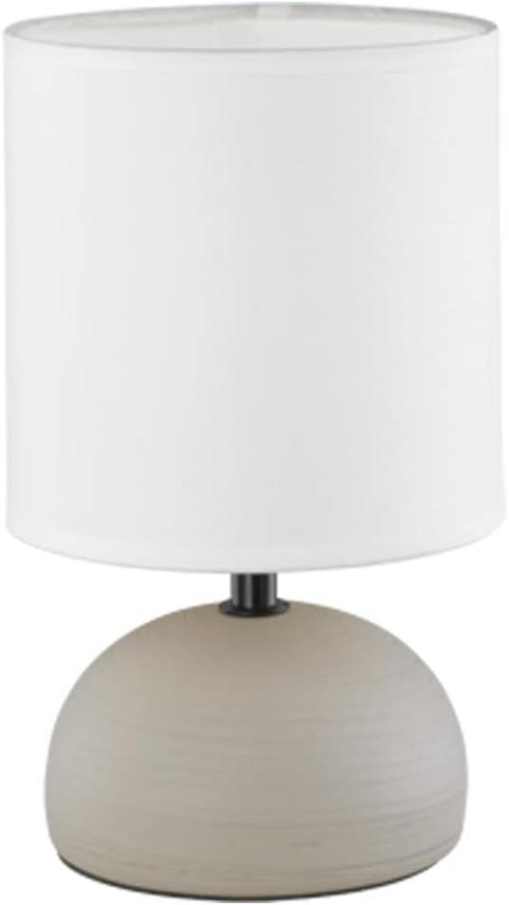 LED Tischleuchte Keramik Cappucino runder Stofflampenschirm Weiß Ø14cm Bild 1