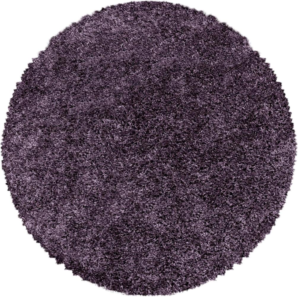 HomebyHome Shaggy Hochflor Teppich Wohnzimmer 200 cm Rund Violett - Teppich Flauschig, Modern, Plüsch und Extra Weich - Ideal für Schlafzimmer, Esszimmer und als Küchenteppich Bild 1