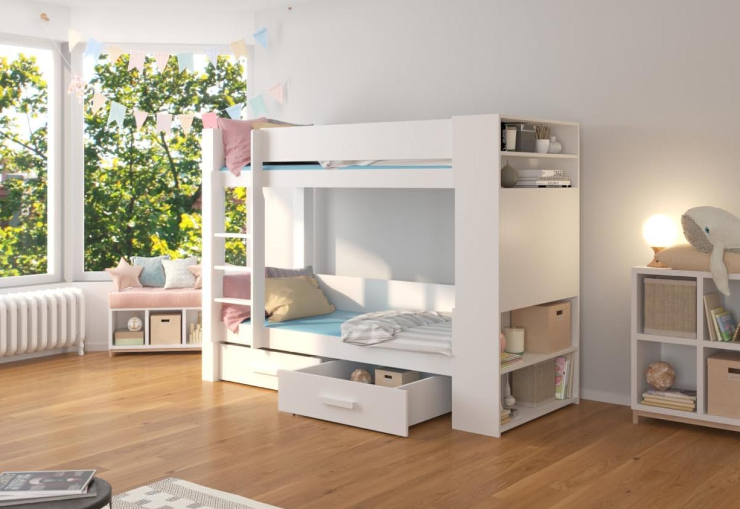 Etagenbett für Kinder GARNETA + 2x Matratze, 90x200, Weiß Bild 1