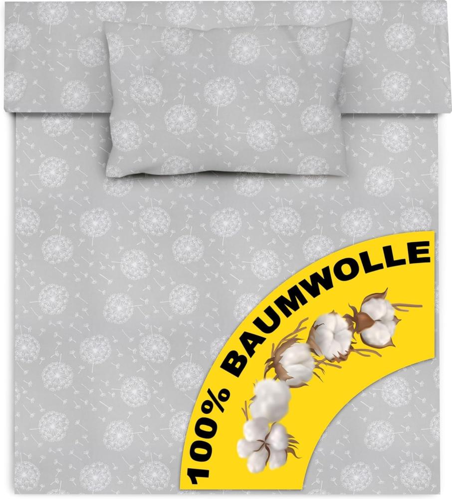 Amilian Kinderbettwäsche 2-teilig 100% Baumwolle Kinder Bettwäsche Babybettwäsche für Baby Bettbezug 100 x 135 cm, Kopfkissenbezug 40 x 60 cm, mit Hotelverschluß Pusteblume grau Bild 1