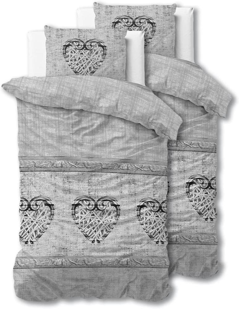 Sleeptime Bettwäsche 4teilig 135cm x 200cm 4teilig grau - Vintage Herzen - weich & bügelfrei Bettbezüge mit Reißverschluss - Bettwäsche Set mit 2 Kissenbezüge 80cm x 80cm Bild 1