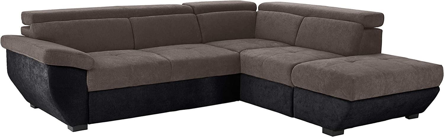 Mivano Ecksofa Speedway / Moderne Couch in L-Form mit verstellbaren Kopfteilen und Ottomane / 262 x 79 x 224 / Zweifarbiger Bezug, grey/black Bild 1