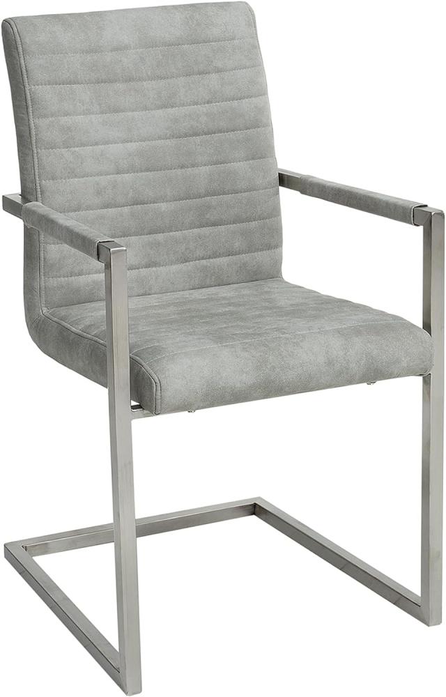 invicta INTERIOR Freischwinger Stuhl LOFT Stone grau mit Armlehne Gestell aus Edelstahl Esszimmerstuhl Armlehnenstuhl Konferenzstuhl Bild 1