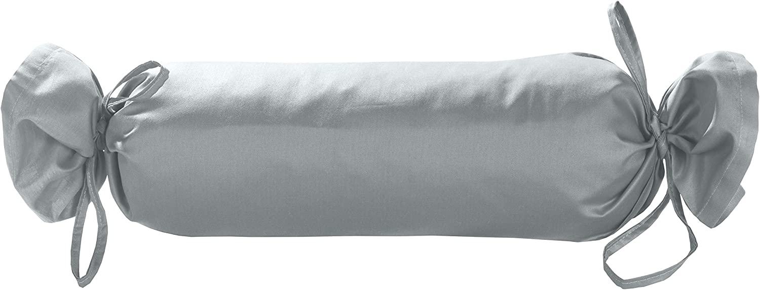 Mako Satin / Baumwollsatin Nackenrollen Bezug uni / einfarbig grau 15x40 cm mit Bändern Bild 1