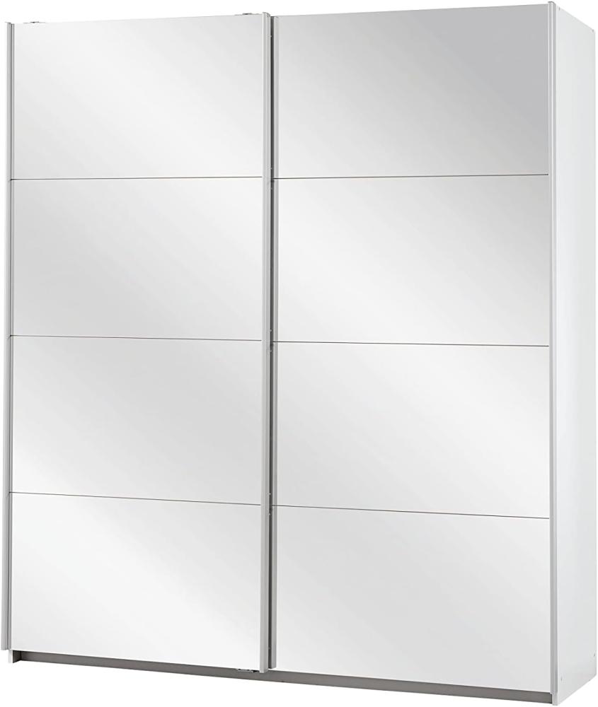 Rauch Möbel Caracas Schrank Kleiderschrank Schwebetürenschrank Weiß mit Spiegelfront 2-türig inkl. Zubehörpaket Classic 4 Einlegeböden, 2 Kleiderstangen, 1 Hakenleiste, BxHxT 181x210x62 cm Bild 1