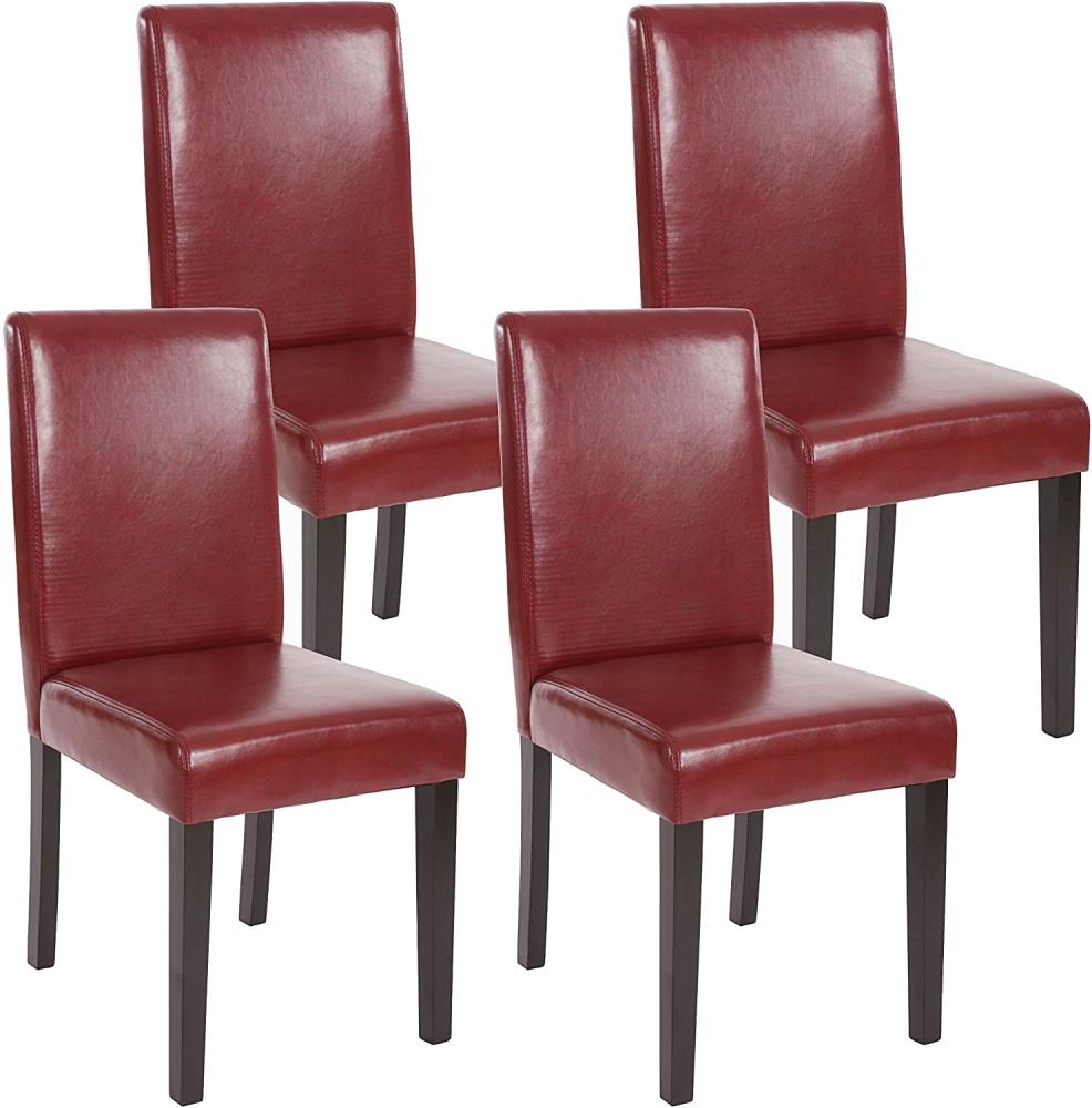 4er-Set Esszimmerstuhl Stuhl Küchenstuhl Littau ~ Kunstleder, rot-braun, dunkle Beine Bild 1