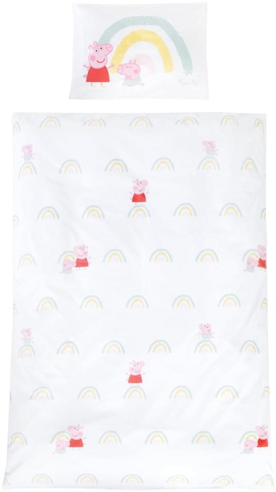 roba Kinderbettwäsche 100 x 135 cm Peppa Pig - Bettwäsche für Kinder aus Baumwolle inkl. Kissenbezug 60 x 40 cm - Motiv der Zeichentrick Serie - Weiß / Rosa Bild 1