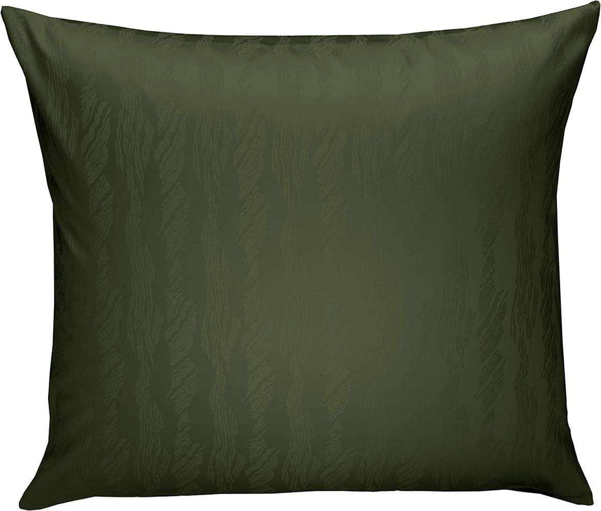 Bettwaesche-mit-Stil Mako Satin Damast Bettwäsche Waves dunkelgrün (oliv) Kissenbezug 80x80cm Bild 1