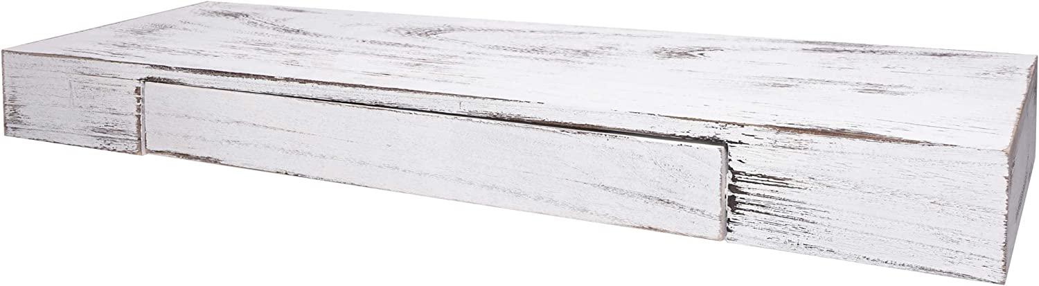 Wandregal HWC-H37, Schweberegal Wandboard Hängeregal Regal, Schublade Massiv-Holz 8x80x25cm ~ weiß, shabby Bild 1
