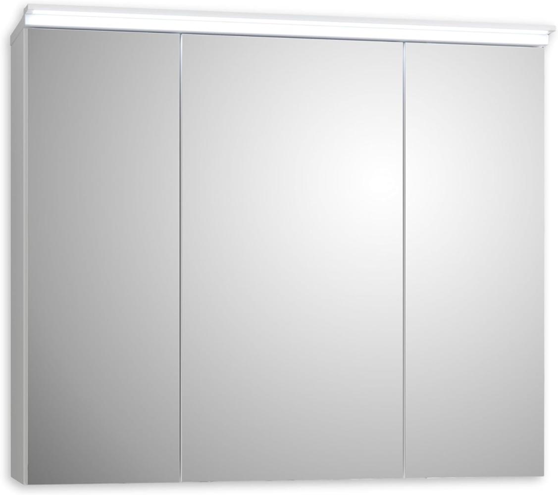 FOUR Spiegelschrank Bad mit LED-Beleuchtung in Weiß - Badezimmerspiegel Schrank mit viel Stauraum - 80 x 68 x 23 cm (B/H/T) Bild 1
