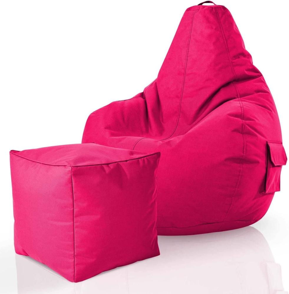Green Bean© 2er Set Sitzsack + Hocker "Cozy+Cube" - fertig befüllt - Bean Bag Bodenkissen Lounge Sitzhocker Gamingstuhl Pouf - Pink Bild 1