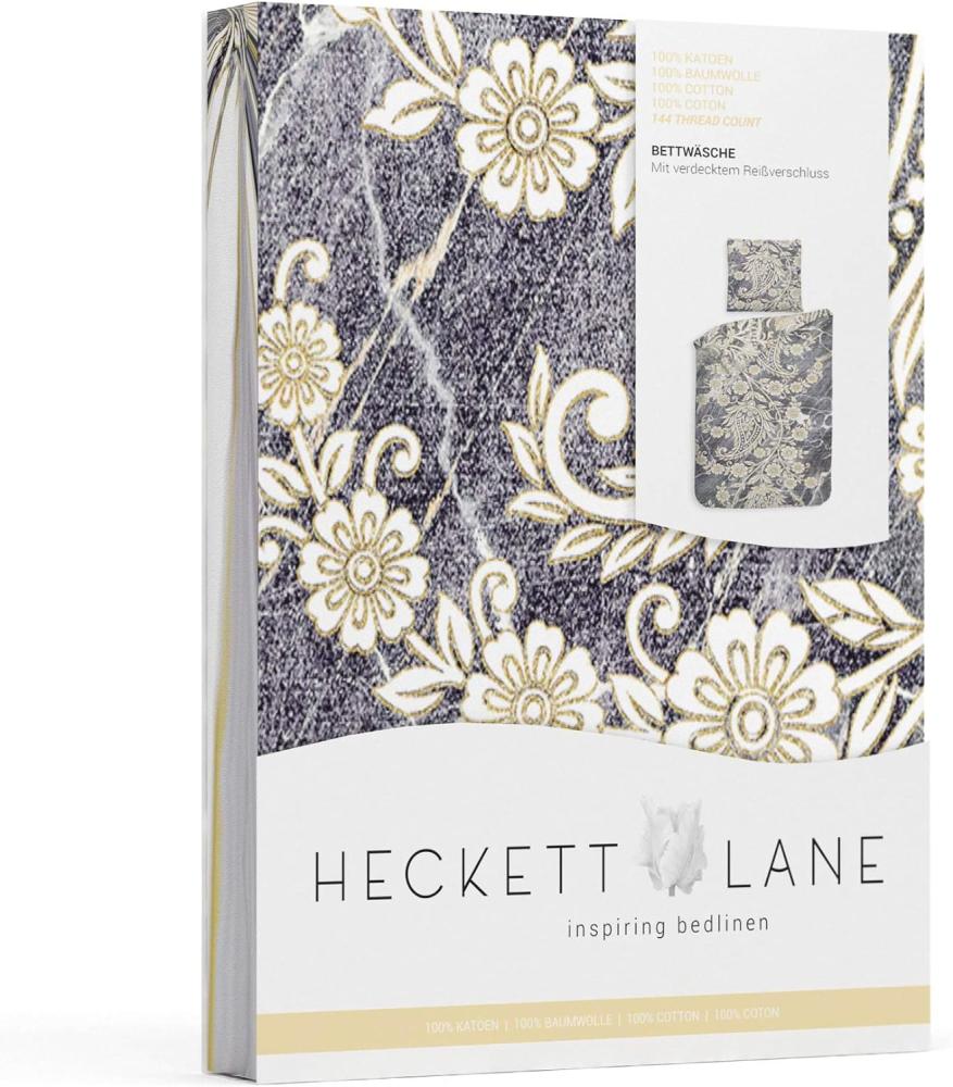 Heckett & Lane Cotton Bettwäsche 155x220 Viktor Marble Grey Blüten Ornamente Bild 1