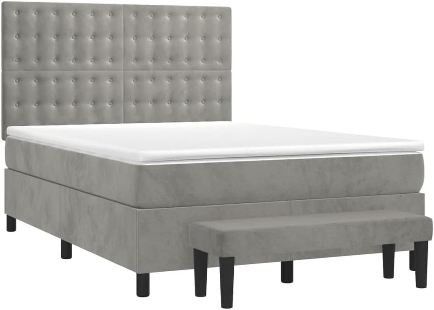 vidaXL Boxspringbett mit Matratze Hellgrau 140x190 cm Samt Bild 1